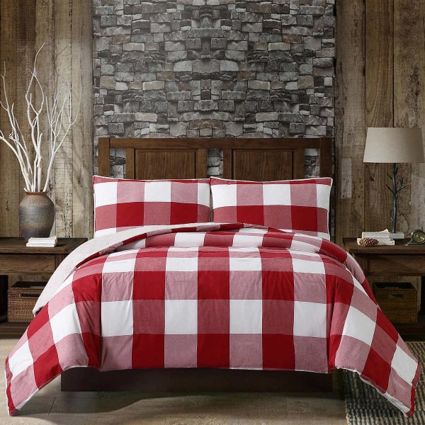 3-piece Yarn Dyed Comforter Set, Red & White