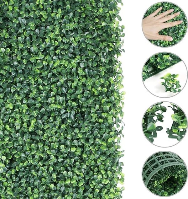 6Pcs 20 x 20 inch Artificial Boxwood Panels Topiary Hedge Plant UV Protected Privacy Hedge Screen for Garden,Home,Fence,Backyard and Decorations Green