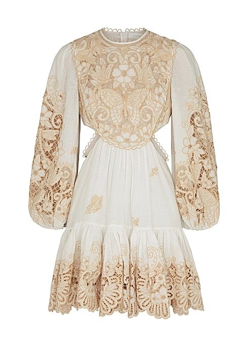 Jeannie ivory embroidered linen mini dress