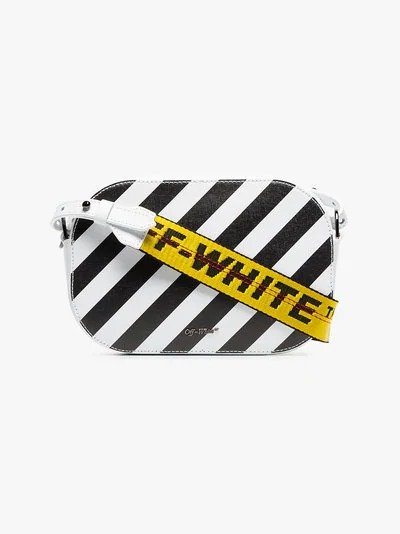 black and white diagonal stripe leather camera bag
