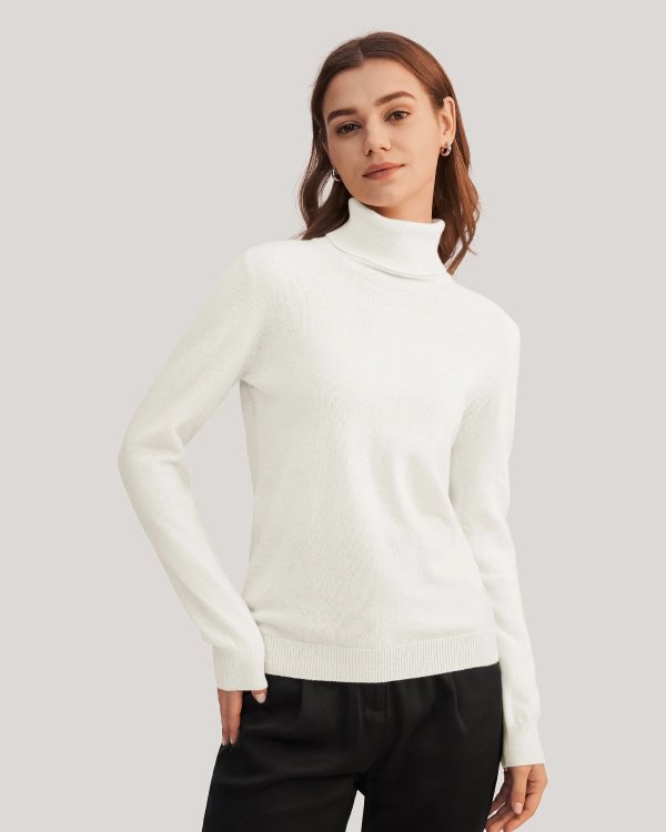 Pure Cashmere Turtleneck Sweater White