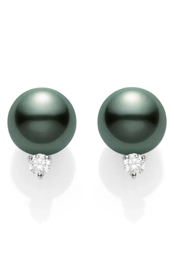 Black South Sea Pearl & Diamond Stud Earrings