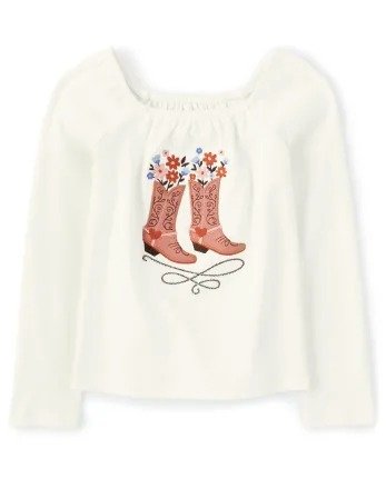 Girls Long Sleeve Embroidered Cowgirl Boots Top - Western Skies | Gymboree