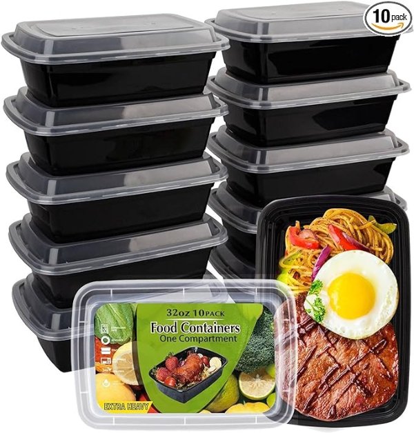 WGCC Meal Prep Containers, 10 Pack 32OZ Food Storage Containers with Lids, Extra-thick To Go Containers, Reusable Bento Lunch Box, BPA-Free, Microwave/Dishwasher/Freezer Safe