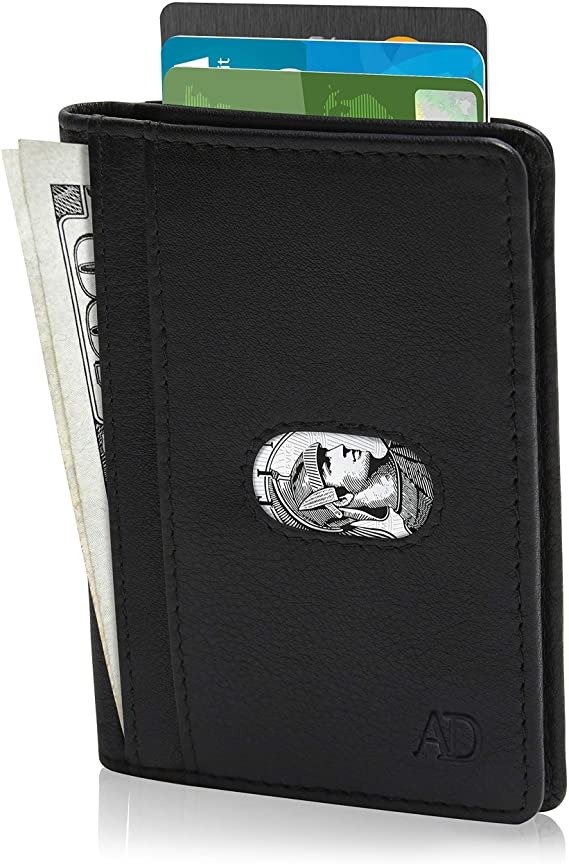 REAL LEATHER Slim Wallets For Men - Minimalist Card Holder Bifold Mens Wallet Front Pocket RFID Blocking Thin Travel