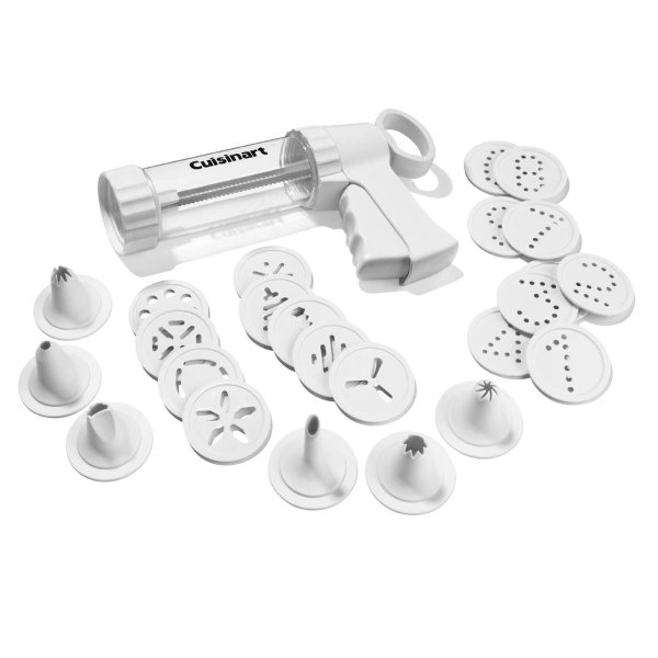 Cookie Press with 18 Discs and 6 Decorating Tips, White