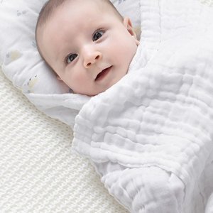 Dimora Large Baby Bath Towel 6-Layer, Natural Cotton Muslin Baby Blanket