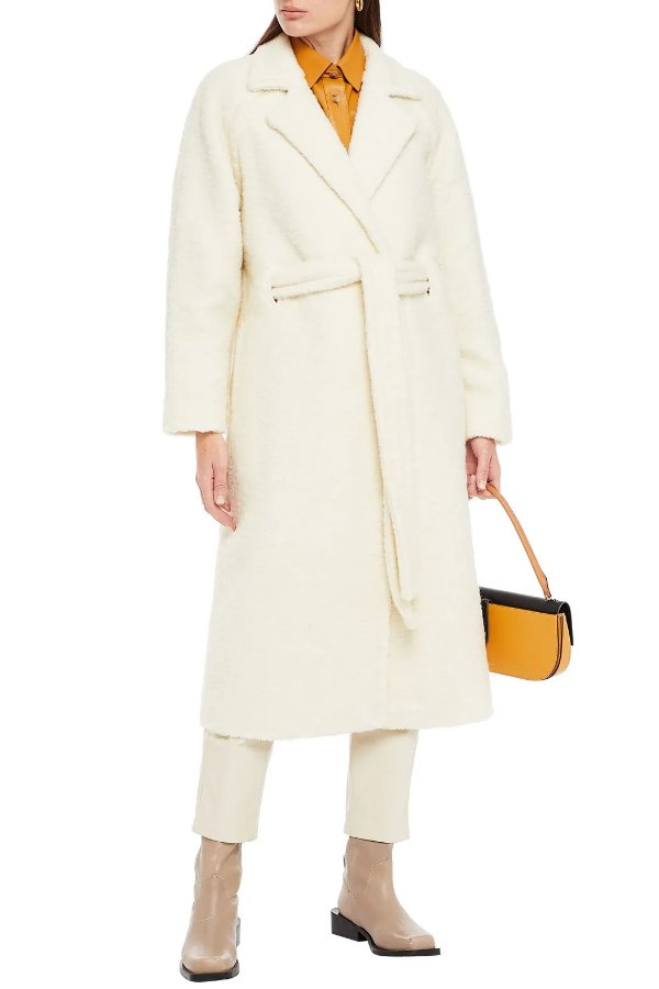 Belted wool-blend boucle coat