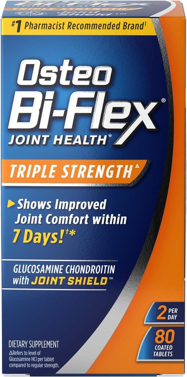 Triple Strength(5), Glucosamine Chondroitin with Vitamin C Joint Health Supplement, Coated Tablets, 80 Count (Pack of 1)