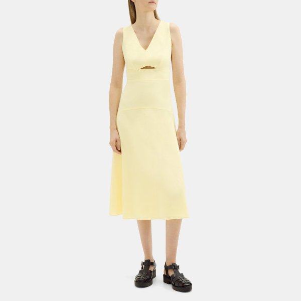 Cut-Out Midi Dress in Stretch Linen-Blend