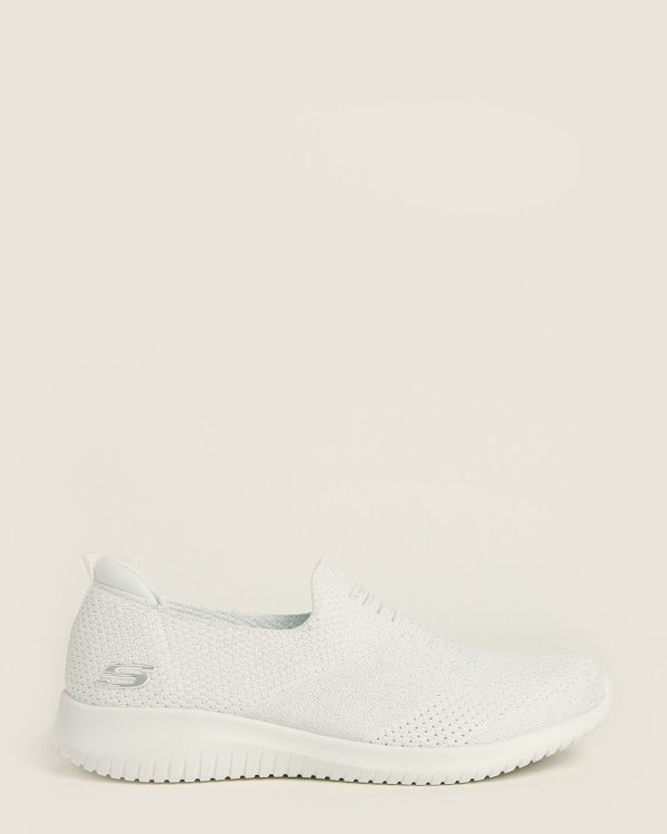White & Silver Ultra Flex Moon Glimmer Slip-On Sneakers