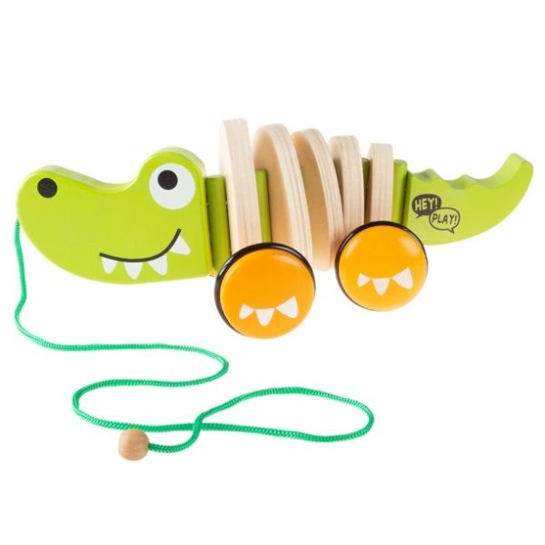 Wooden Pull Toy – Old Fashioned Rolling Walk Along Alligator with String by Hey! Play!