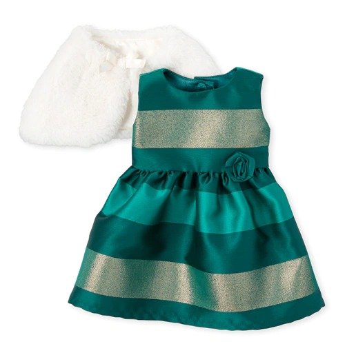 Doll Metallic Striped Jacquard Matching Fit And Flare Dress And Cape Set