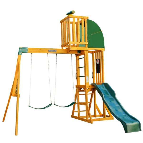 KidKraft Hawk Tower Wooden Swing Set with Slide and 2 Belt Swingssense