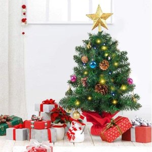 HAUSPROFI 23"迷你圣诞树，配备灯串装饰挂件
