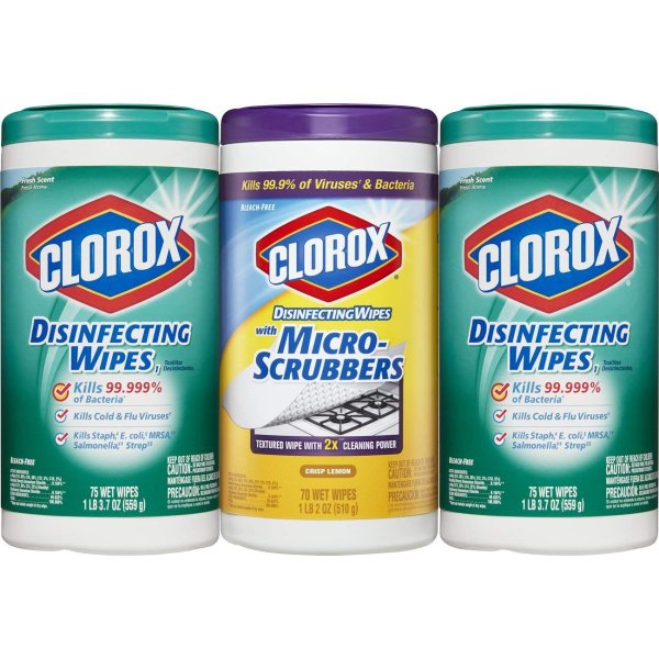 Clorox Disinfecting Antibacterial Wipes Value Pack, Clorox Disinfecting Wipes plus Clorox Disinfecting Wipes with Micro-Scrubbers - 220 Count (Pack of 3)