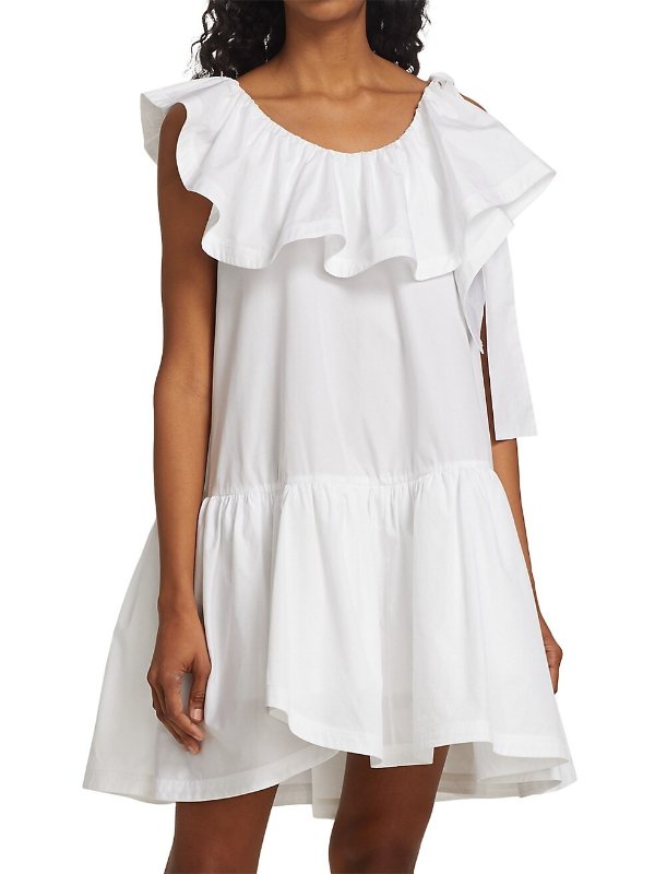 Asymmetric Ruffle Cotton Mini Dress
