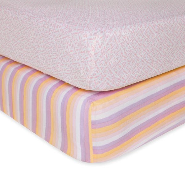 Sunset Stripe & Watercolor Print Organic Cotton BEESNUG® Fitted Crib Sheet