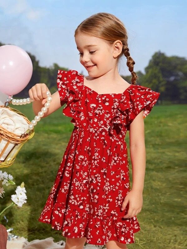 Toddler Girls Floral Print Ruffle Layered Dress
