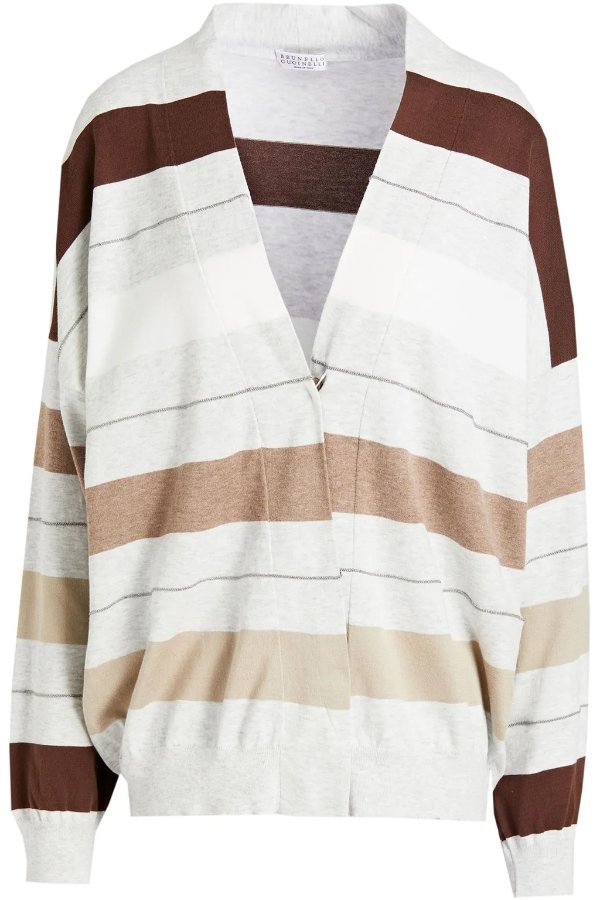 Bead-embellished striped cotton cardigan