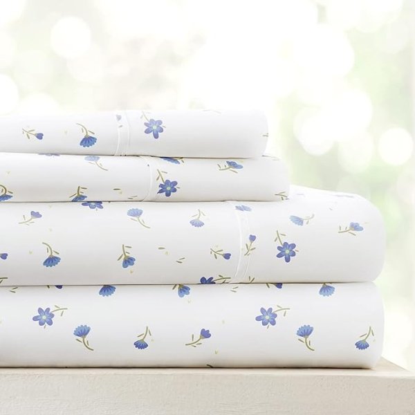 Linen Market 4 Piece Full Size Sheet Sets (Light Blue Floral)  Full Size Bed - Deep Pocket Fits 16" Mattress
