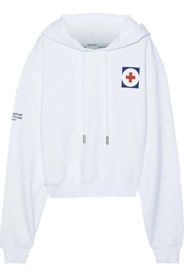 Red Cross printed French cotton-terry hoodie