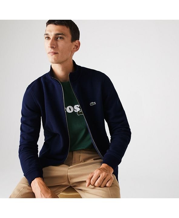 Men's Classic Fit Long Sleeve Solid Full-Zip Fleece Pique Sweatshirt