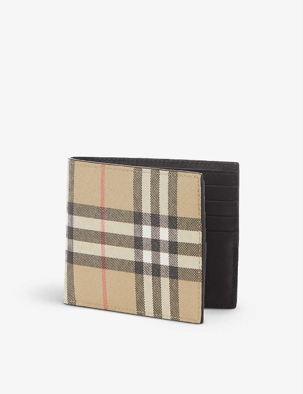 Checked billfold faux-leather wallet