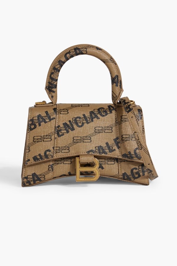 Hourglass XS logo-print textured-leather shoulder bag