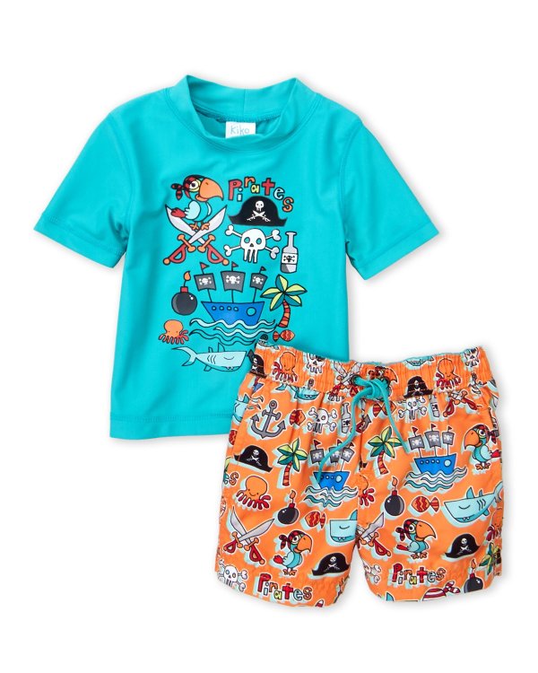 (Infant Boys) Two-Piece Pirate Print Rashguard & Shorts Set