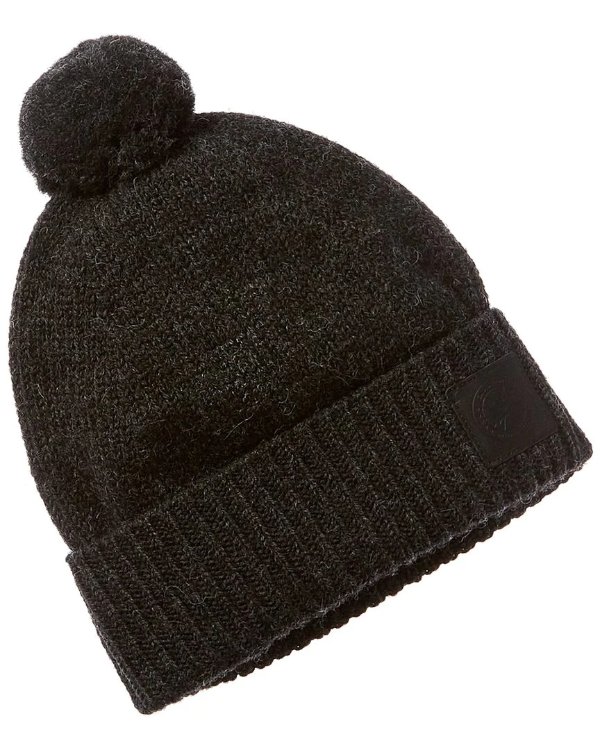 Leather Patch Pom Wool Toque