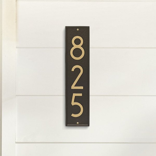 Bedford Vertical Elegant Metal Wall Address Plaque House Number Sign