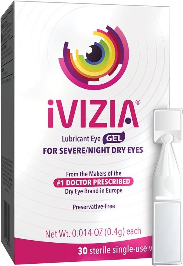 Lubricant Eye Gel for Severe and Nighttime Dry Eye Relief, Preservative-Free, Moisturizing, 30 Sterile Single-Use Vials