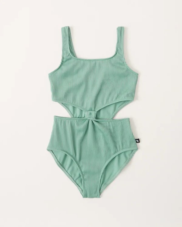girls ribbed knot-front cutout one-piece swimsuit | girls | Abercrombie.com