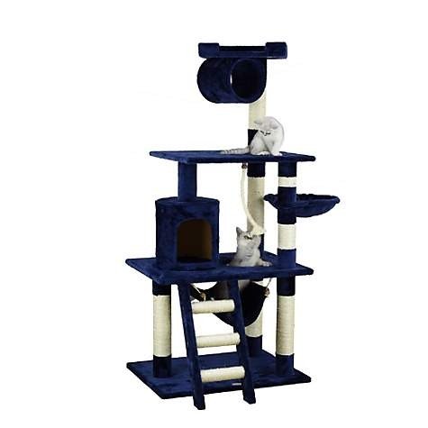 Blue 62" Cat Tree Condo with Hammock and Side Basket | Petco