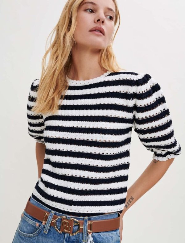 222MARIGNA Crochet-effect striped jumper