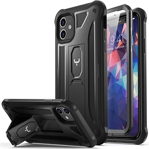Designed for iPhone 11 Case，Heavy Duty Protection Kickstand with Built-in Screen Protector Shockproof Cover for iPhone 11 6.1 Inch (2019) - Black