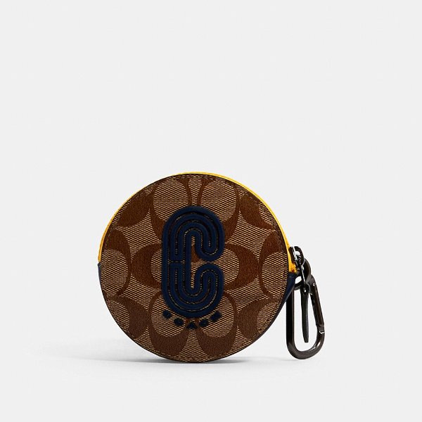 Round Hybrid Pouch in Colorblock Signature Canvas With Coach Patch