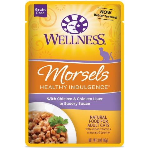 Healthy Indulgence Natural Grain Free Morsels w/Chicken & Chicken Liver in Sauce Wet Cat Food, 3 oz., Case of 12 | Petco
