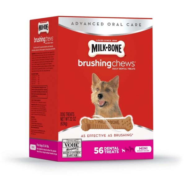 Brushing Chews Daily Dental Dog Treats Mini 56 ct