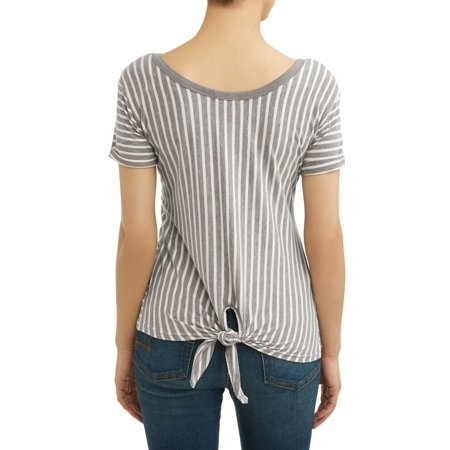 Women's Short Sleeve Tie-Back Striped T-Shirt