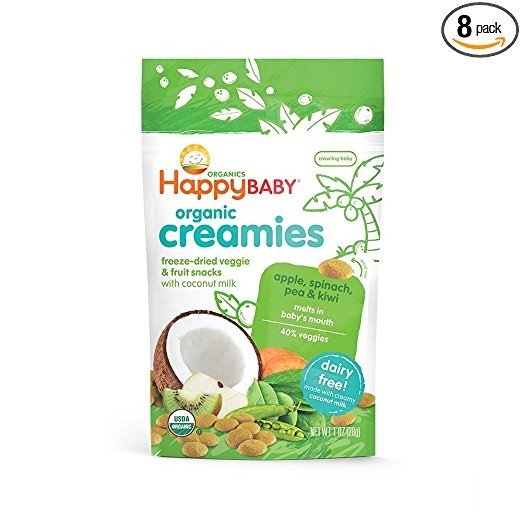 Organic Creamies Freeze-Dried Veggie & Fruit Snacks with Coconut Milk Apple Spinach Pea & Kiwi, 1 Ounce Bag (Pack of 8) Dairy Free Baby or Toddler Snacks, Organic Non-GMO Gluten Free Kosher