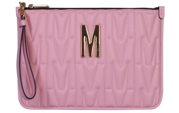 Pink Quilted Leather Logo Pouch