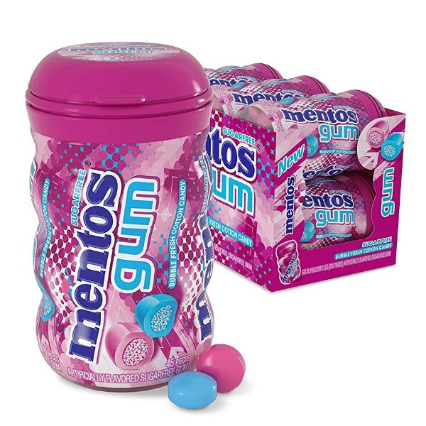 Mentos Sugar-Free Chewing Gum Bubble Fresh 45 Piece Bottle (Pack of 6)