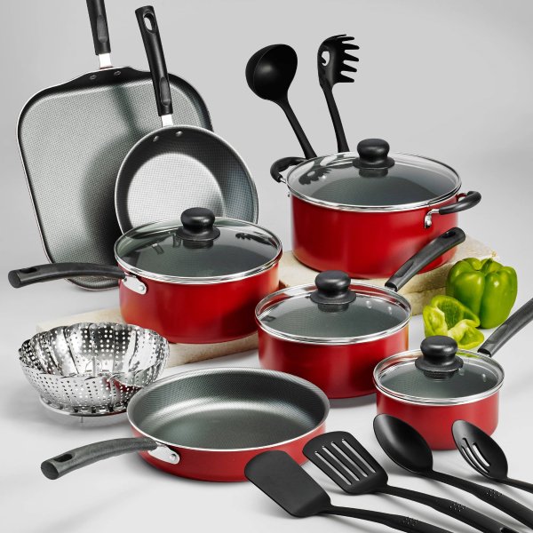 Primaware 18 Piece Non-stick Cookware Set, Red