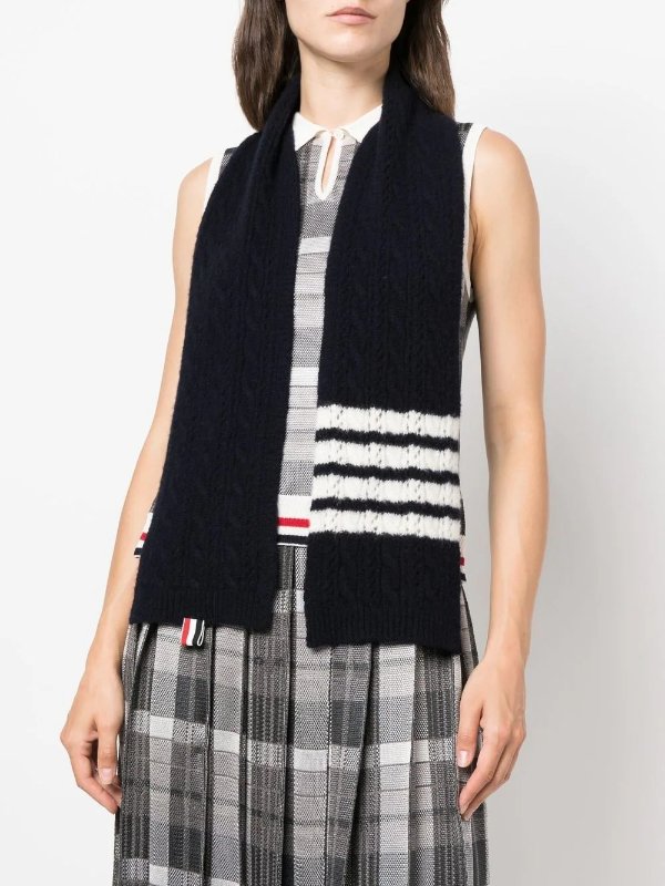 4-Bar stripe pointelle-knit scarf