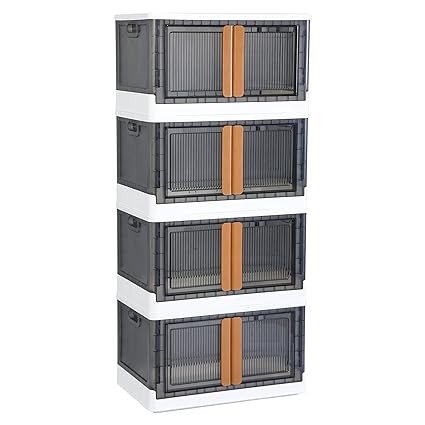 HAIXIN Storage Cabinet - Closet Organizer, Plastic Shelves Organizer, Storage Bins with Lids, Collapsible Outdoor Storage Box, 19 Gal Office Organization, Stackable Bookshelf, 4 Pack