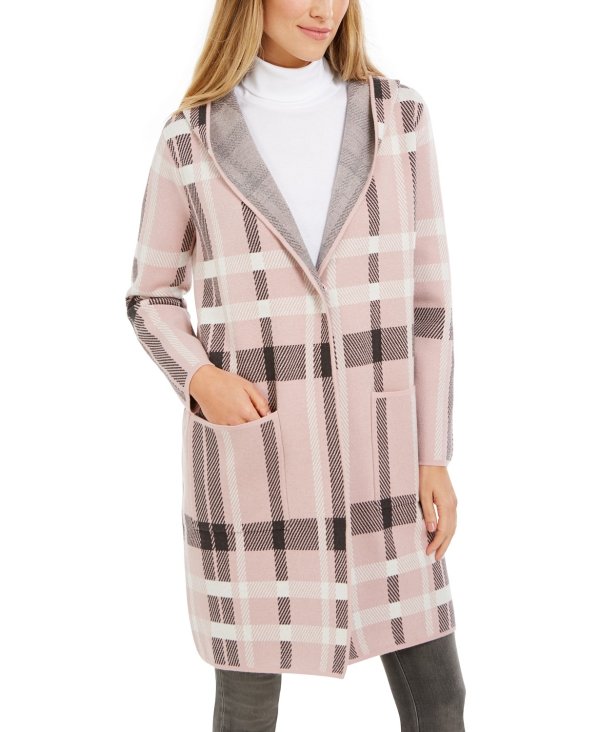 Petite Plaid Hooded Coat, Created For Macy's