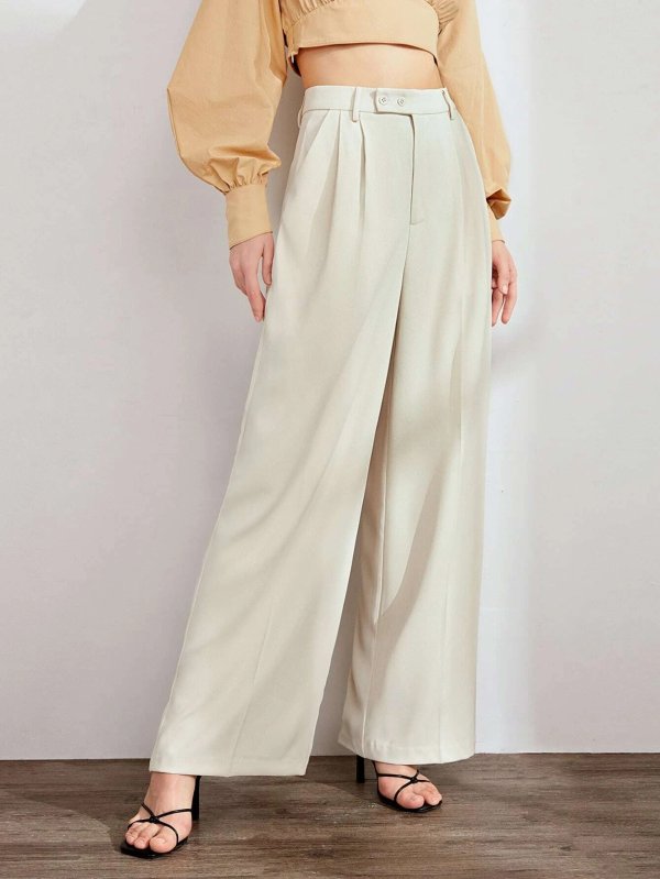 Solid Fold Pleated Pants