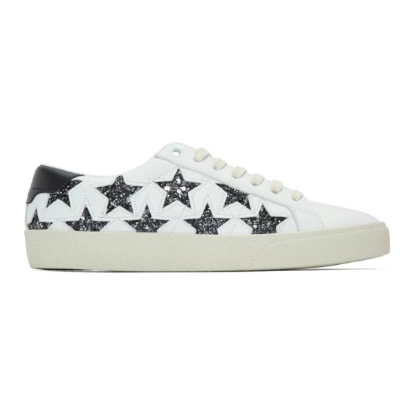 - White Glitter Stars Court Classic Sneakers